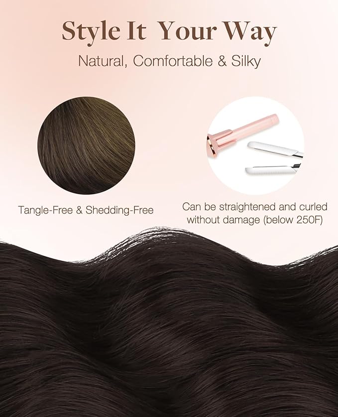 GOO GOO Invisi Edge Tape in Hair Extensions Human Hair, 2C/4E/6C Brown Sugar Swirl Highlights 10pcs injected with 10pcs classical tape ins, 24inch 50g, Virgin Remy Hair, Natural Look