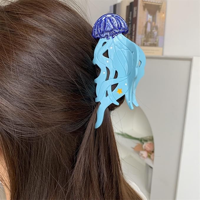 Cute Blue Jellyfish Hair Clip,Funny Acetate Claw Clips for Women