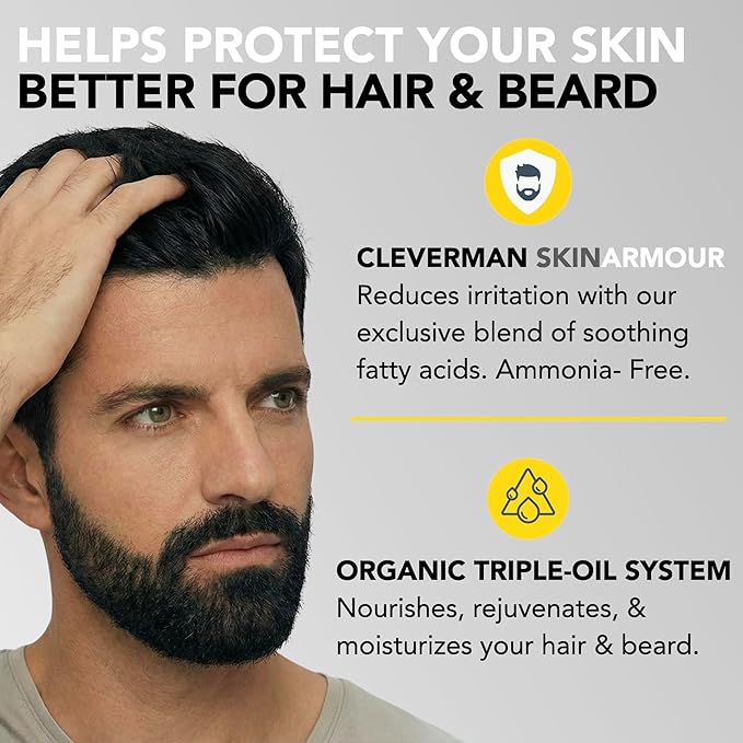 2X Pack Cleverman Hair & Beard Dye Kit for Men, All-in-One Reusable Mens Hair Color, Natural Gray Coverage, Ammonia-Free Beard Mustache Dye for Men (Black)