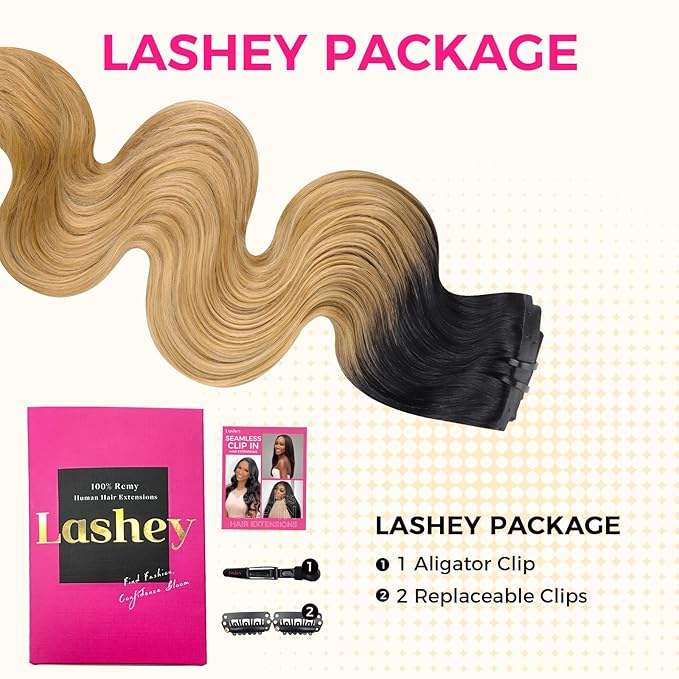 Lashey Clip in Hair Extensions Ombre Natural Black to Honey Blonde Seamless Clip in Hair Extensions Human Hair 22 Inch Body Wave 110g 7pcs Human Hair Extensions
