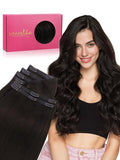 WENNALIFE Genius Seamless Clip in Hair Extensions Real Human 18 inch 120g 7 Pcs Dark Brown Hair Extensions Clip Ins Luxury Remy De Cabello Humano Straight Invisible Fuller Reusable