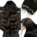 YoungSee Microlink Hair Extensions Human Hair Brown Micro Loop Hair Extensions Real Human Hair Balayage Dark Brown with Medium Browns Bead Hair Extension Ombre 14 Inch Remy Hair Extension 50s 50g