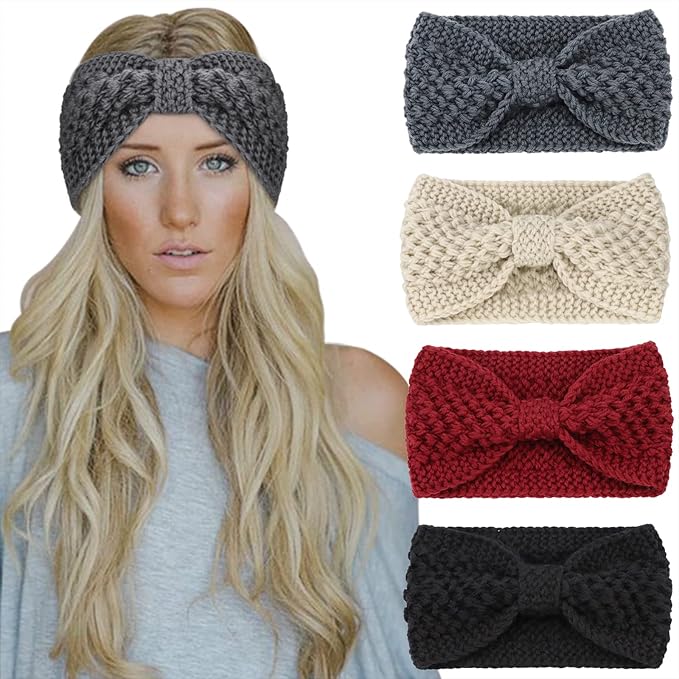 DRESHOW Knit Crochet Headband for Women Ear Warmer Soft Turban Stretch Warmer Headbands Winter Fashion Head Wrap