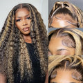 bangjazz 13x4 Deep Wave Lace Front Wigs Human Hair 180% Density Curly Lace Frontal Human Hair Wigs for Black Women #Fb/27 Human Hair HD Lace Wigs Black with Blonde Colored Lace Frontal Wig 16 Inch