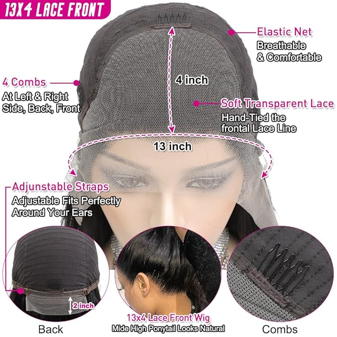 Hermosa HD Transparent 13x4 Lace Front Human Hair Wigs Pre Plucked with Baby Hair 12A 220% Density HD Straight HD Lace Front Wigs Human Hair for Women Natural Hairline Natural Color 22 inch