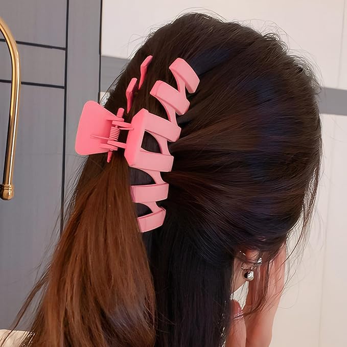 12 Pcs Claw Clips, Multi-Shapes Hair Clips for Women Girls, Non-Slip Large Jaw Claw Clips for Thick Thin Curly Hair Accessories (Light Pink)