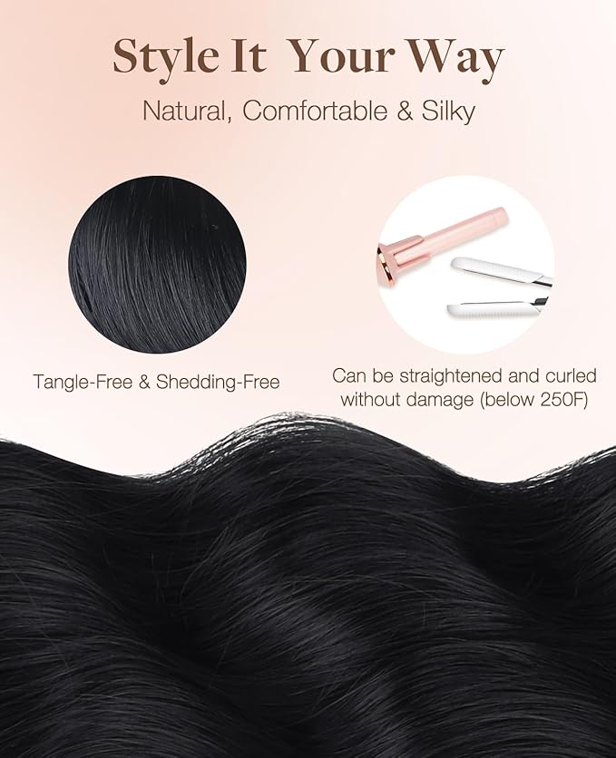 GOO GOO Invisi Edge Tape in Hair Extensions Human Hair, 1 Jet black 10pcs injected with 10pcs classical tape ins, 22inch 50g, Virgin Remy Hair, Natural Look