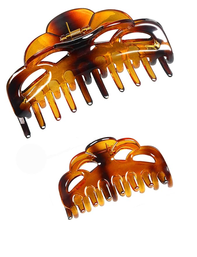 Tortoise Shell Brown Large Plastic Hair Clips Strong Holding Powerful Amber Resin Hair Claws for Women Thick Hair (Arc-Brownish Red)