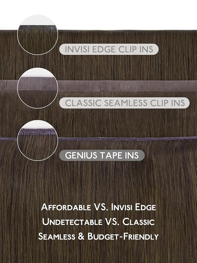WENNALIFE Genius Seamless Clip in Hair Extensions Real Human 18 inch 120g 7 Pcs Balayage Chocolate Brown to Caramel Blonde Clip Ins Luxury Remy Hair Extensions De Cabello Humano
