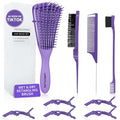 Hair Brush Set for 3a,4c,Wig/Thick/Wavy/Curly/Slick Back Hair Brushes,Rat Tail Combs,8-Row,Edge Brush,For Detangling,Braiding,Teasing,Parting,Styling,Kids,Girls,women(Purple)