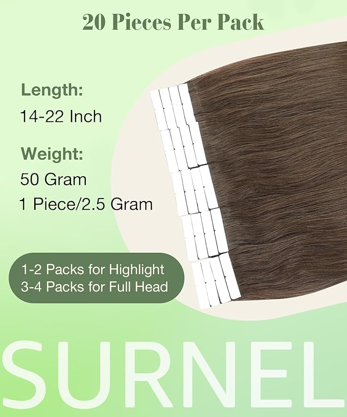 SURNEL Tape in Extensions Human Hair 22 inch #4 Chocolate Brown Tape in Hair Extensions 20 pcs 50g(#4-22)
