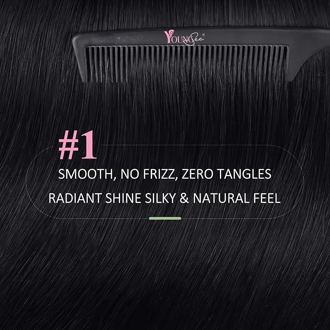 YoungSee Tape in Hair Extensions Real Human Hair Black Tape in Extensions Human Hair 24 Inch Jet Black Invisible Tapein Hair Extension 20pcs for Long Hair 50g Tapes ins Hair Extension Soft and Shiny