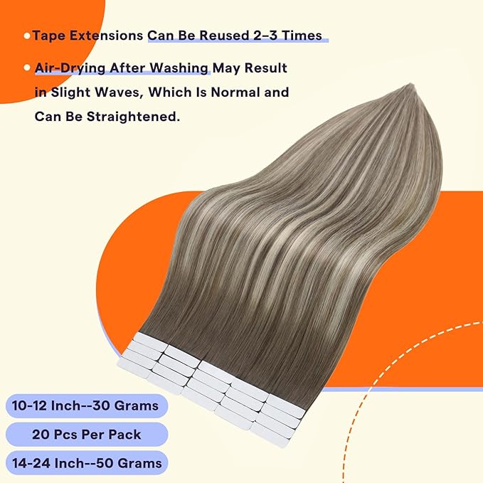 Full Shine Ombre Tape in Hair Extensions Human Hair Color 7 Fading to 1000 Blonde and 7 Brown Seamless Tape Extensions 20PCS 30grams Tape Ins Human Hair Extensions 12 Inch Short Extensions