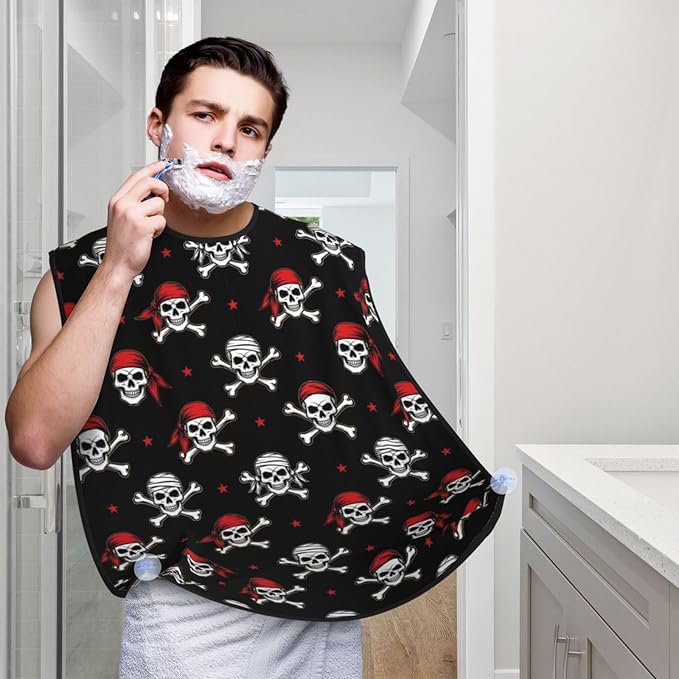 Beard Trimming Hair Catcher, Pirate Skulls Shave Bib, Non-Stick Bib Apron Waterproof, Shaving Tool for Men for Husband Father’s Day
