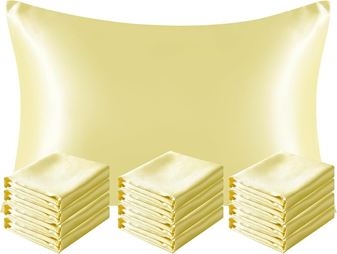NTBAY 12 Pack Satin King Pillowcases for Hair and Skin, Luxurious and Silky Pillow Cases with Envelope Closure, 20 x 36 Inches, Light Yellow