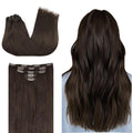 DOORES Hair Extensions Clip in Human Hair, 75g 5pcs Light Dark Brown 16 Inch Real Clip in Human Hair Extensions Remy Natural Hair Extensions Straight