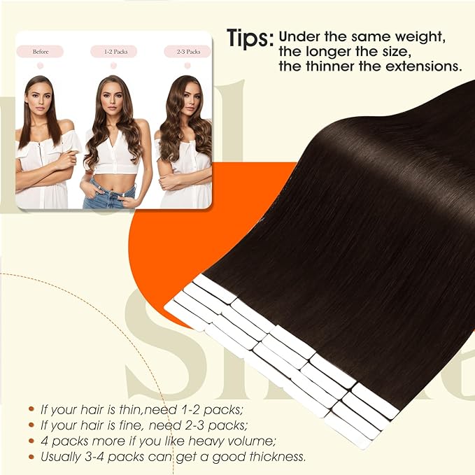 Full Shine Injected Tape in Hair Extensions Human Hair Color 2 Dark Brown Double Sided Tape in Extensions Human Hair Seamless Invisible Injection Extension Remy Skin Weft 16Inch 40G 20Pcs