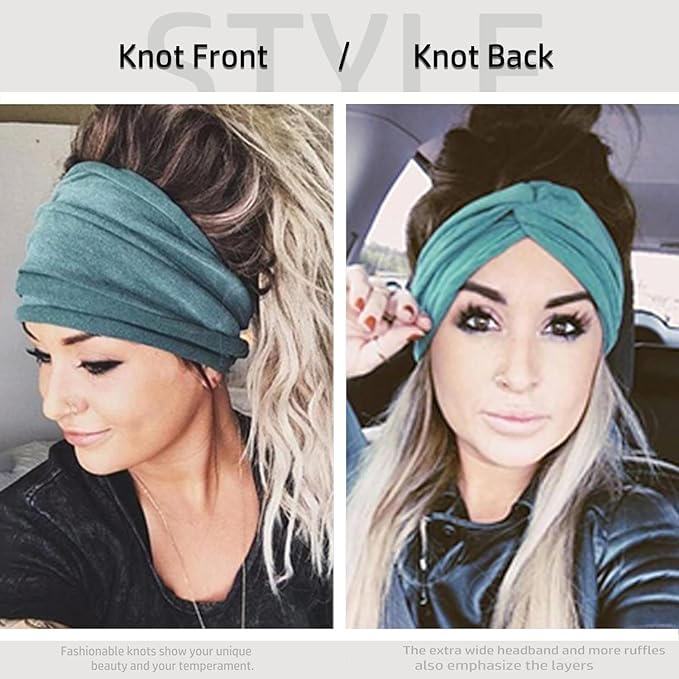 IVARYSS Extra Wide Headbands for Women Non-Slip, 7'' Large Twist Knotted Stretchy Wraps Head Bands Hair Accessories, 4 Pack, Solid Color