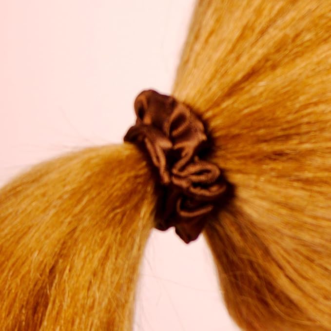 Amelia Beauty, Brown Satin Small Scrunchies, 12-Pack – No Damage Hair Ties for Women, Gentle & Durable Hair Accessories, 2.5in x 0.5in