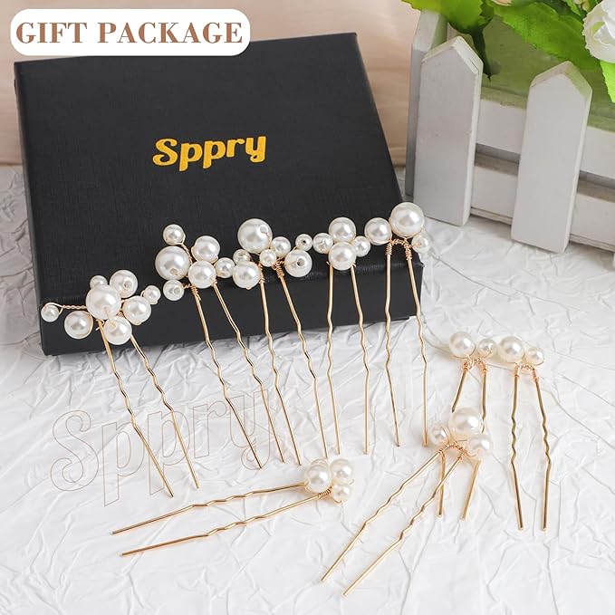 U Shaped Pearl Wedding Hair Pins for Bridal Women, Set of 9 (Gold)