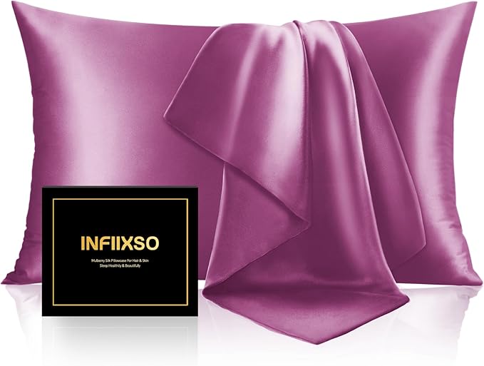 INFIIXSO Silk Pillow Cases 2 Pack Standard Size, Ultra Smooth & Soft Mulberry Silk Pillow Case for Hair and Skin, Breathable Cooling Silk Pillowcase with Hidden Zipper (Purple, 20x26 Inches)
