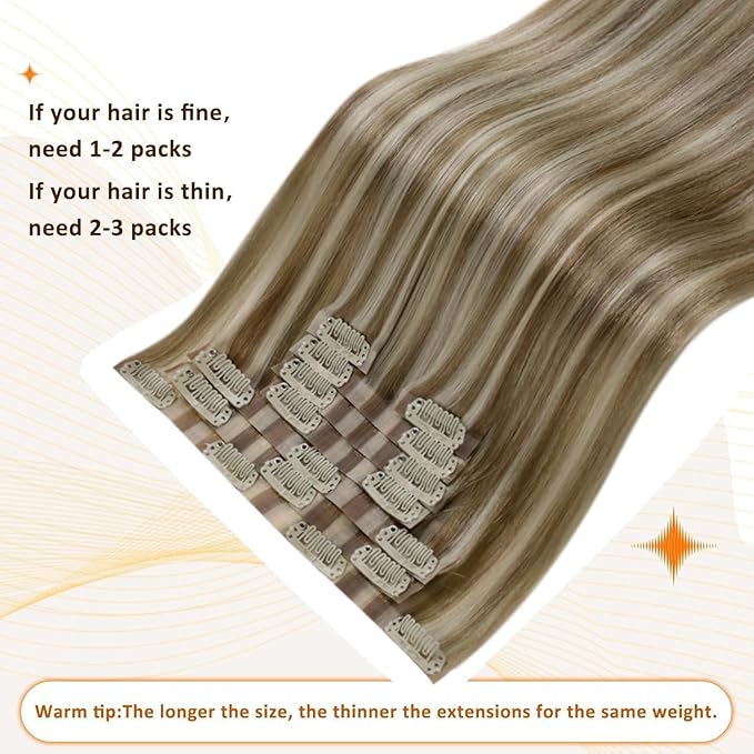 Full Shine Clip in Hair Extensions Real Human Hair Ash Brown with Platinum Blonde Highlights Seamless Clip in Extensions for Women 14 Inch 8 PCS 120 G