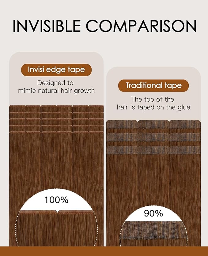 VINBAO Invisible Tape in Hair Extensions Human Hair Copper 45g 16in 20pcs Seamless Injected Tape in Hair Extensions Auburn Injection Tape-ins Pro Quality 16inch #33