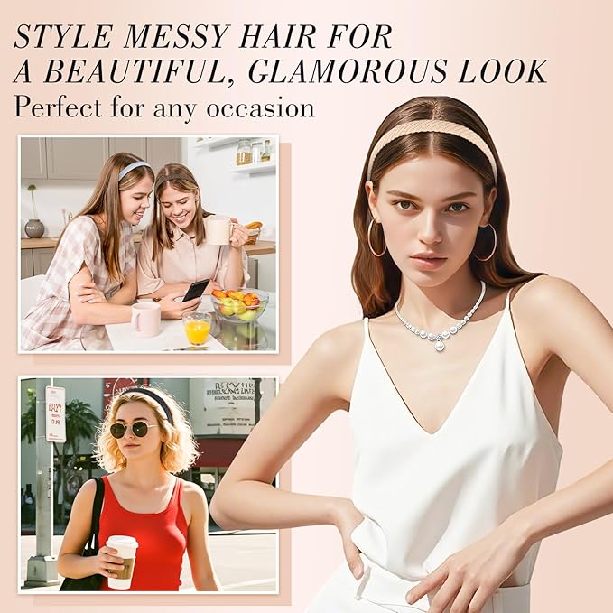 obeoby 6 Pack Trendy Headbands for Women, 0.6inch Thin Knitted Hairbands for Girls Valentines Day Outfit Women's Hair Non Slip