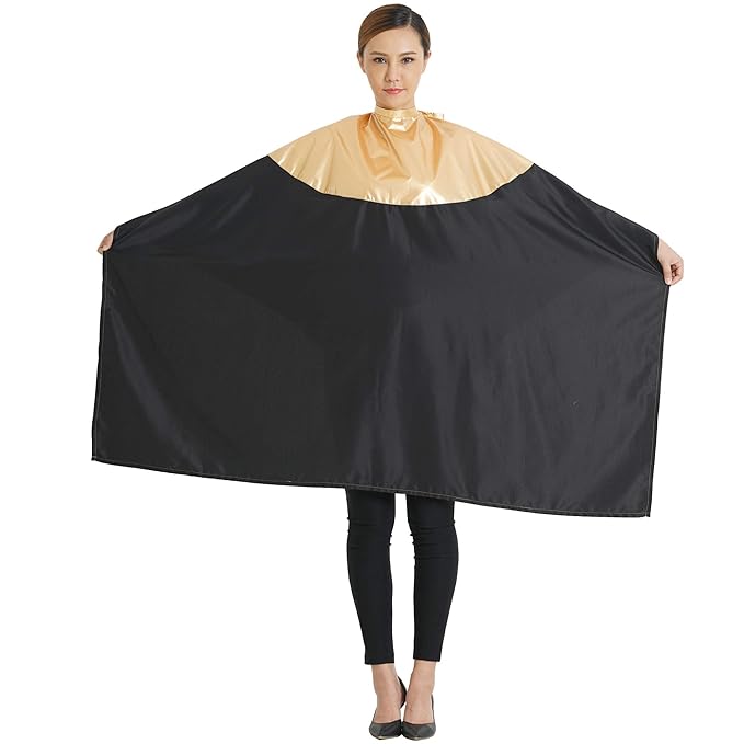 Professional Salon Cape Polyester Haircut Apron Shampoo & Chemical Resistant Haircut Cape,54”x62”,Gold & Black,C007013C-G