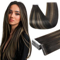 Full Shine Tape in Hair Extensions HUman Hair Color 2 Fading to 8 Highlight 2 Darkest Brown Invisi Edge Tape in Extensions Human Hair Machine Remy Skin Weft 24Inch 20Pcs 50Grams for Daily Office Look