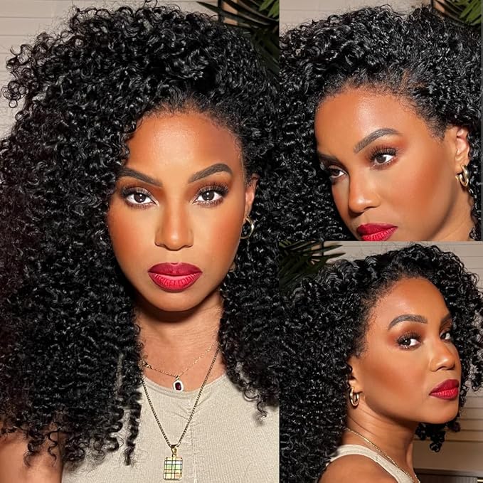 Julia Hair Bye Bye Knots 4C Kinky Curly Glueless Natural Hair Wig 7x5 Pre Cut HD Lace Front Kinky Edges Hairline Wig Pre Bleached Pre Plucked Virgin Hair with Baby Hair for Black Women 26 Inch