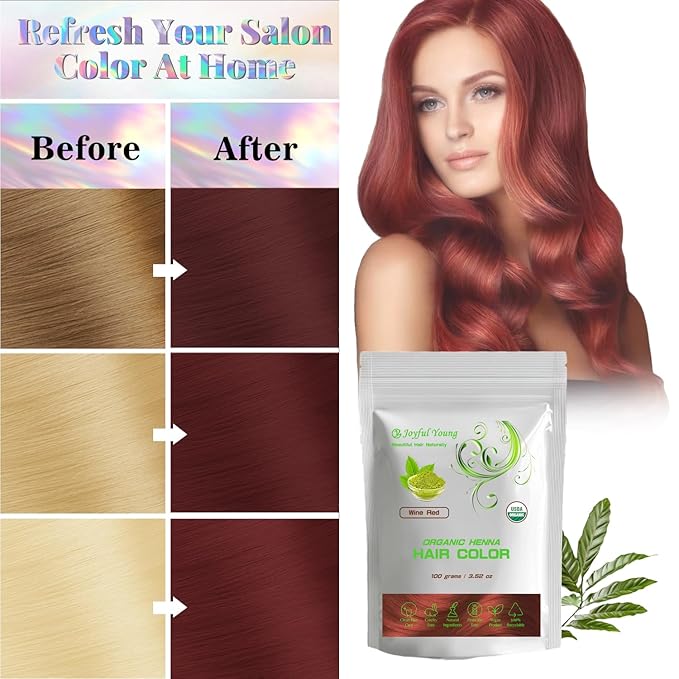 100% Organic Henna Hair Color – Natural, Chemical-Free Hair Dye for Rich, Vibrant Color & Gloss – Grey Coverage, Safe for All Hair Types, Vegan Non-Toxic, Herbal Hair Treatment (WINE RED)