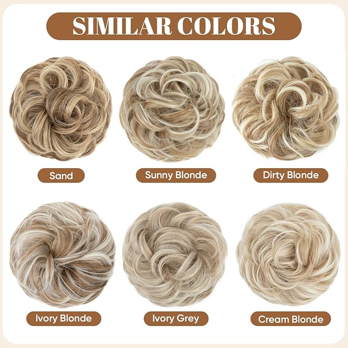 CJL HAIR Large Messy Bun Hair Piece Wavy Curly Scrunchies Synthetic Chignon Ponytail Hair Extensions Thick Updo Hairpieces for Women Sand