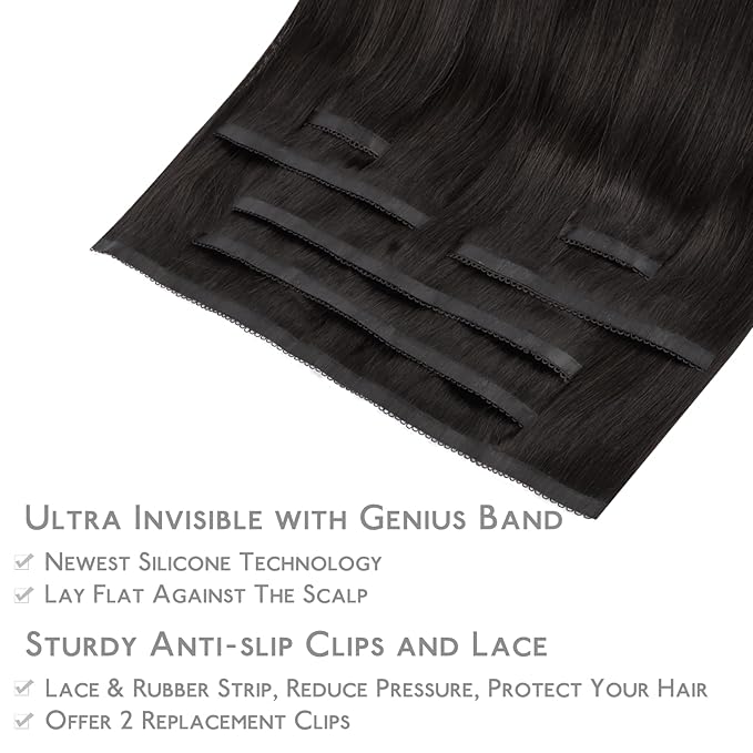 WENNALIFE Lace Seamless Clip in Hair Extensions Human Hair 7pcs Ultra Invisible 50% Thinner Seamless Clip Ins Dark Brown Natural Remy Hair 14 inch