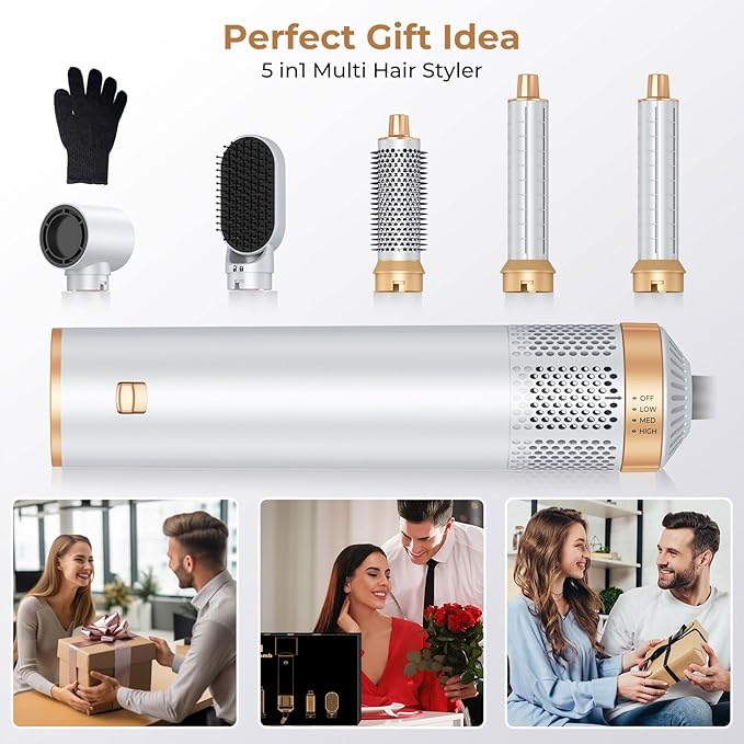 Blow Dryer Brush 5 in 1, Negative Ion Hair Dryer Brush Set Upgrade Hot Air Brush Air Styler Curling Wrap Air Curler, Curling Iron Hair Styling Tools As A Gift for Straight/Curl/Drying/Smoothing