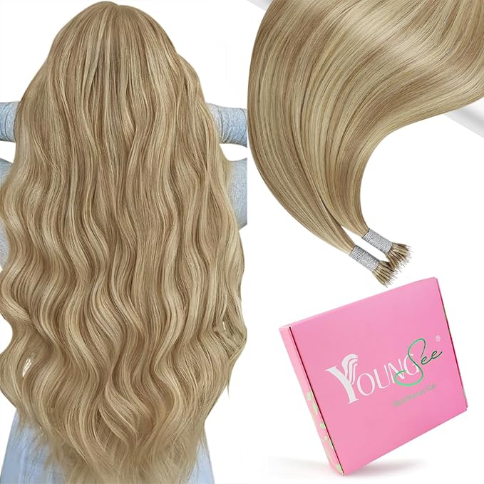 YoungSee Nano Ring Hair Extensions Human Hair Blonde Nano Bead Hair Extensions Human Hair Warm Ash Blonde Highlight Bleach Blond Nano-Ring Hair Extension Highlight 16 Inch Soft Silky Hair 50s 50g