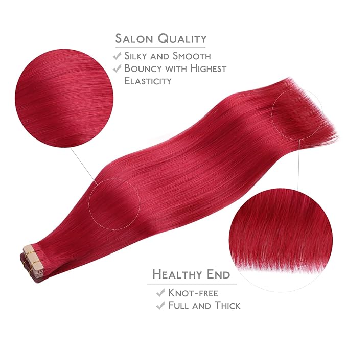 WENNALIFE Tape in Hair Extensions Human Hair, 20pcs 50g 18 inch Red Remy Hair Extensions Straight Human Hair Tape in Extensions Tape Ins Straight Extensiones De Cabello Humano Skin Weft