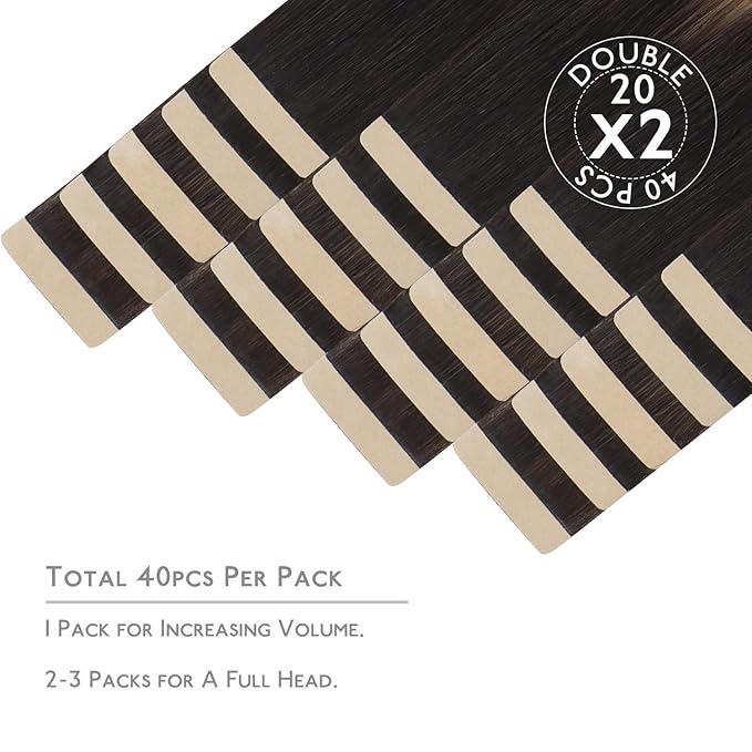 WENNALIFE Tape in Hair Extensions Human Hair, 40pcs 100g 18 inch Balayage Natural Black to Chestnut Brown Hair Extensions Real Human Hair Straight Tape in Extensions Invisible Human Hair Extensions