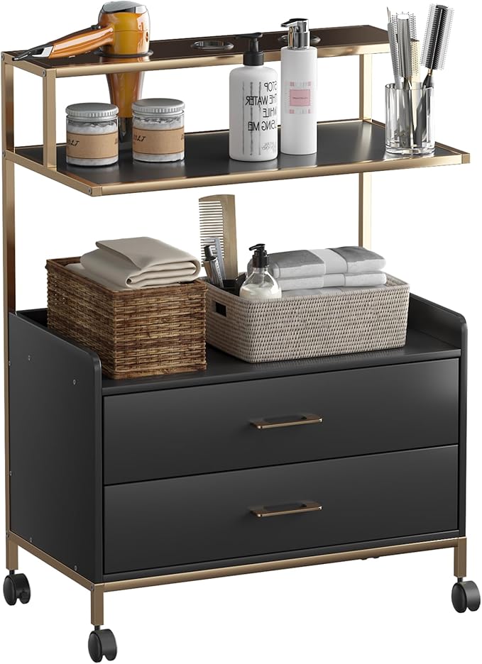 Salon Rolling Trolley with Lockable Wheels Storage Drawers Tool Organizer Barber Cart Mobile Hair Station Cabinet for Beauty Makeup Spa Massage Lash Tattoo Pedicure