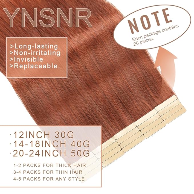 Dark Reddish Auburn Tape in Hair Extensions Human Hair,14 Inch Human Hair Tape in Extensions 20Pcs Tape Ins Human Hair Extensions for Women Seamless Tape in Hair Extensions Real Human Hair