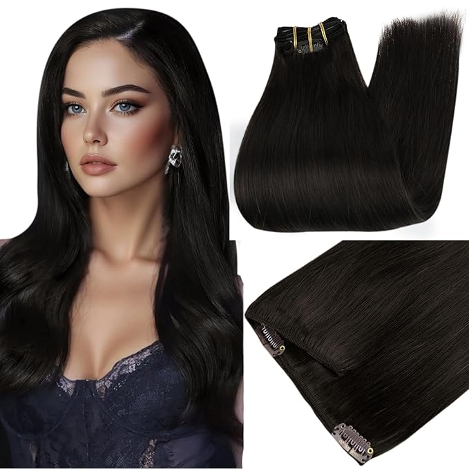 Full Shine Thick Hair Extensions Clip ins 26 Inch 180 G Long Black Hair Extensions Black Extensions Clip in for All Over 7 Pcs