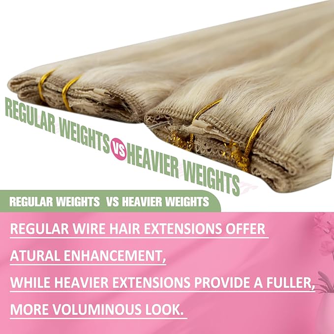 YoungSee 135g Invisible Wire Hair Extensions Real Human Hair Highlights Wire Human Hair Extensions Ash Blonde Highlights Bleach Blonde Headband Hair Extension Human Hair for Natural Look 24inch
