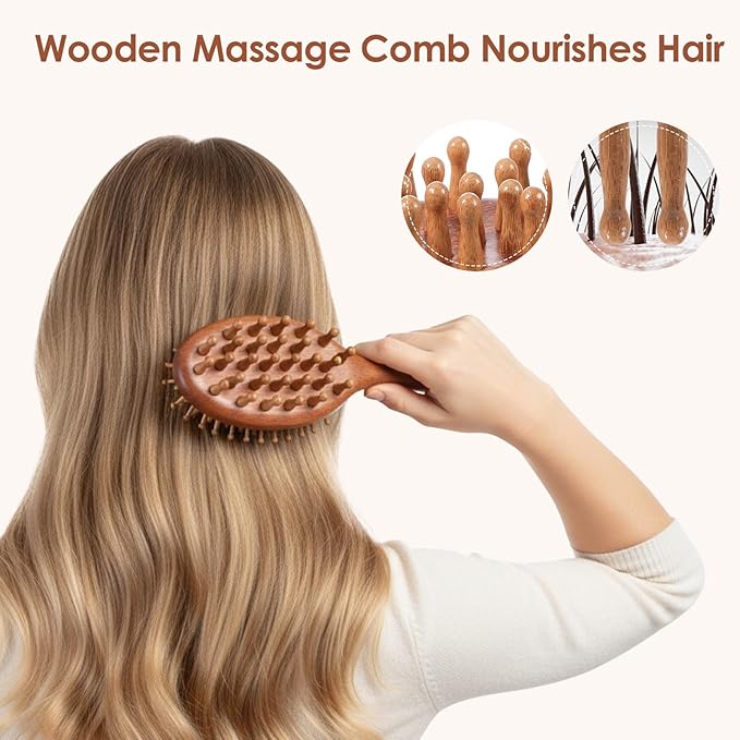 Loc Brush for Dreads Natural Wood Hair Brush Wooden Scalp Massager Loc Comb Wooden Hair Brushes Scalp Comb Detangling, ScalpCare & Frizz Control