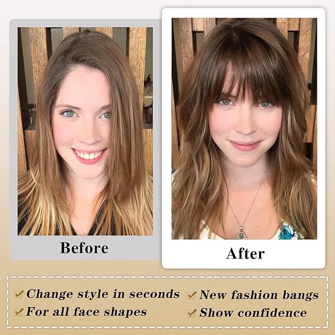 NAYOO Bangs Hair Clip - Light Blonde Fake Bangs 100% Real Human Hair Extensions Wispy Bangs for Women Fringe with Temples Hairpieces Curved Bangs for Daily Wear