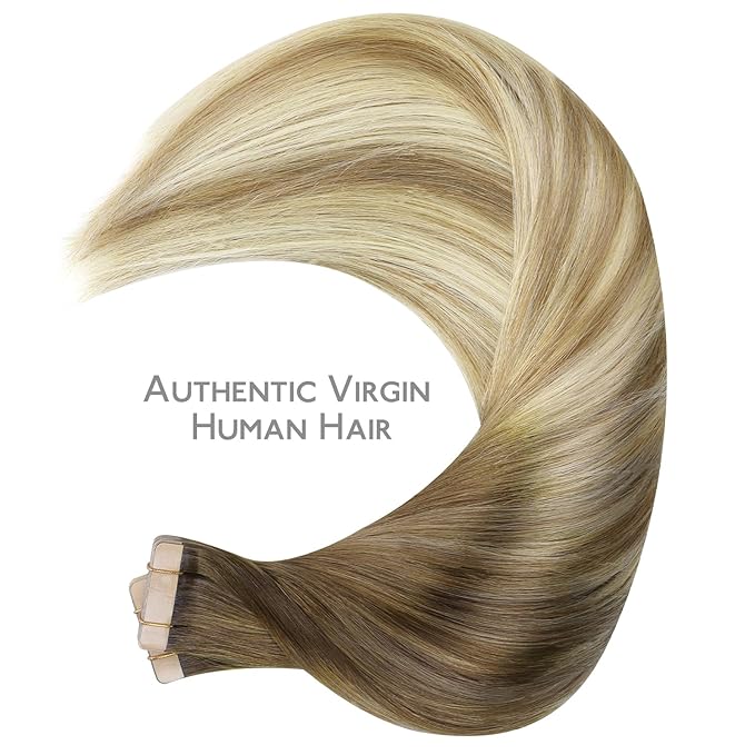 WENNALIFE Tape in Hair Extensions Human Hair, 40pcs 120g 26 inch Ombre Walnut Brown to Ash Brown and Bleach Blonde Hair Extensions Real Human Hair Straight