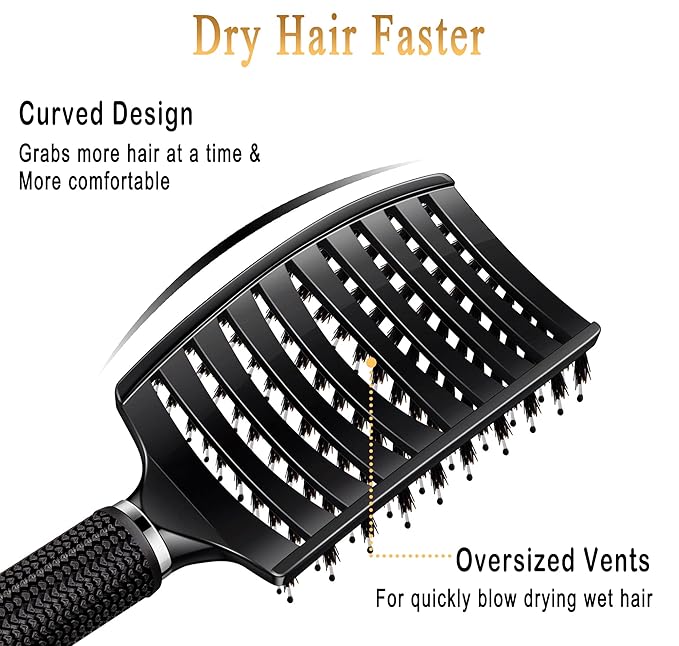 Detangling Brush Boar Bristles Set KTKUDY Hair Brush Curved and Vented Detangler Brush for Women Men Kids Wet and Dry Hair (Red&Black)
