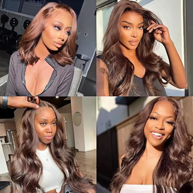 34 34 34 Inch Color 4 Bundles Human Hair Chocolate Brown Body Wave Bundles Niegmeag Brazilian Virgin Soft and Silky Remy Hair Extensions Double Weft Color 4 Body Wave Bundle