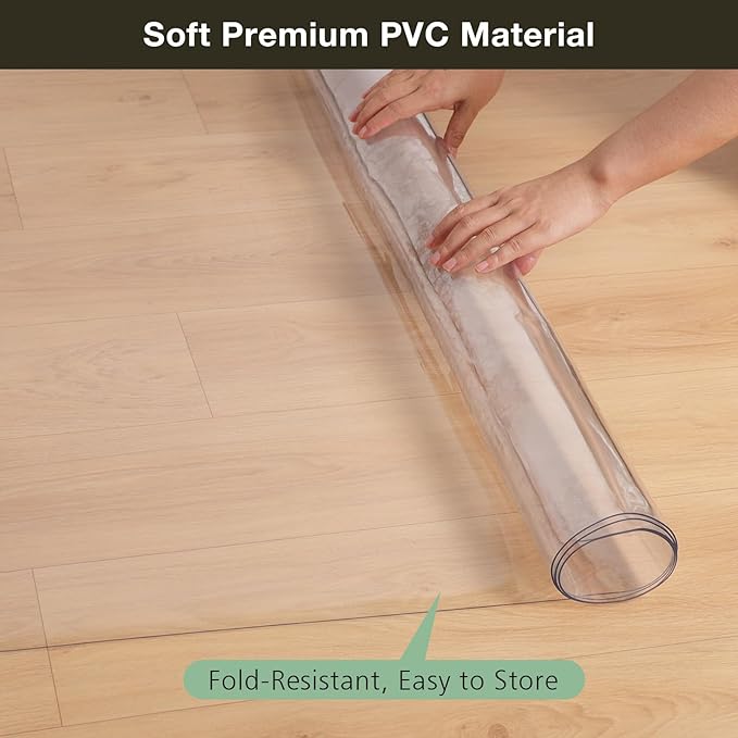 Crystal Clear Floor Mat 8×10ft, Upgraded Easy Flat Waterproof Vinyl Rug Cover, Large Stain-Resistant Plastic Area Rug Floor Protector for Kitchen, Dining Room, or High-Traffic Areas