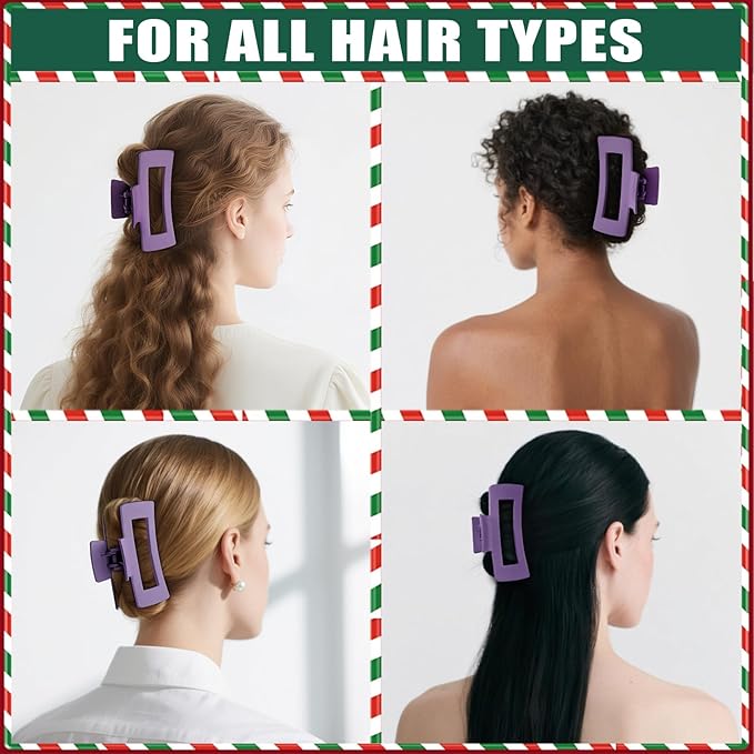 TOCESS Hair Claw Clips for Women - 8PK Large Neutral Matte Square Jumbo Hair Clips for Thick, Thin, Long, Short, Curly Hair Girls, Big Jaw Clip Set for Daily Use(Violet Purple)