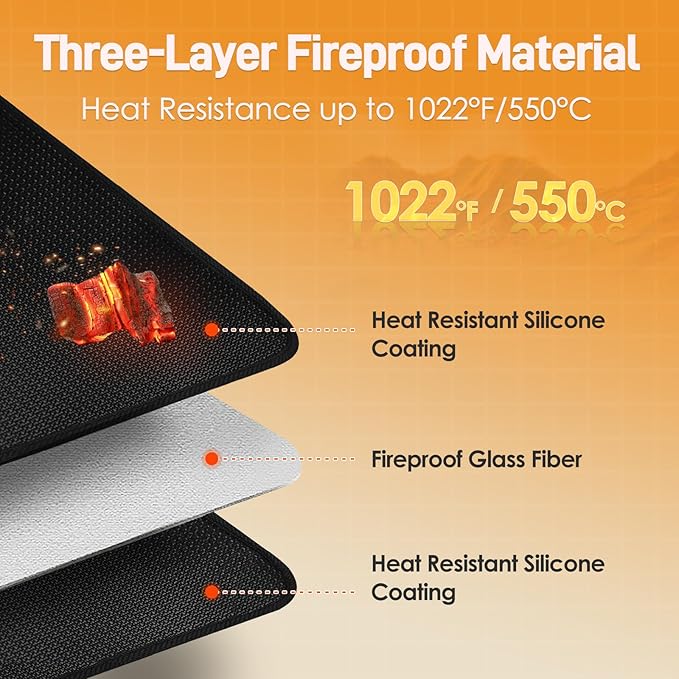 Heat Resistant Mat for Air Fryer, 16 x 20in Heat Resistant Mat for Countertop, Fireproof Silicone Countertop Protector Appliance Slider for Air Fryer, Coffee Maker, Toaster, Oven (Black)
